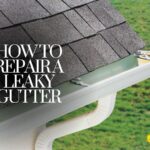 How to Repair a Leaky Gutter: A Comprehensive Guide to Tackle the Drip! Close-up of a leaking gutter with visible rust and water damage on the house facade.