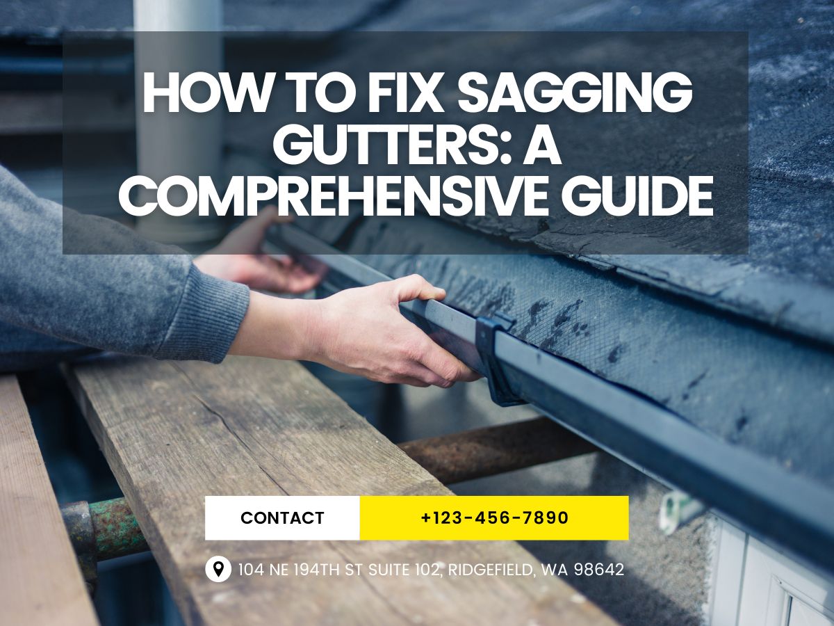 Person repairing a sagging gutter with tools.